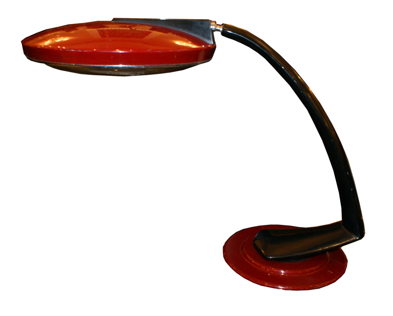 Lampada da tavolo Rossa braccio nero del XX Secolo Anni 50,Design. Pezzo di storia autentico - Robertaebasta® Art Gallery opere d’arte esclusive.